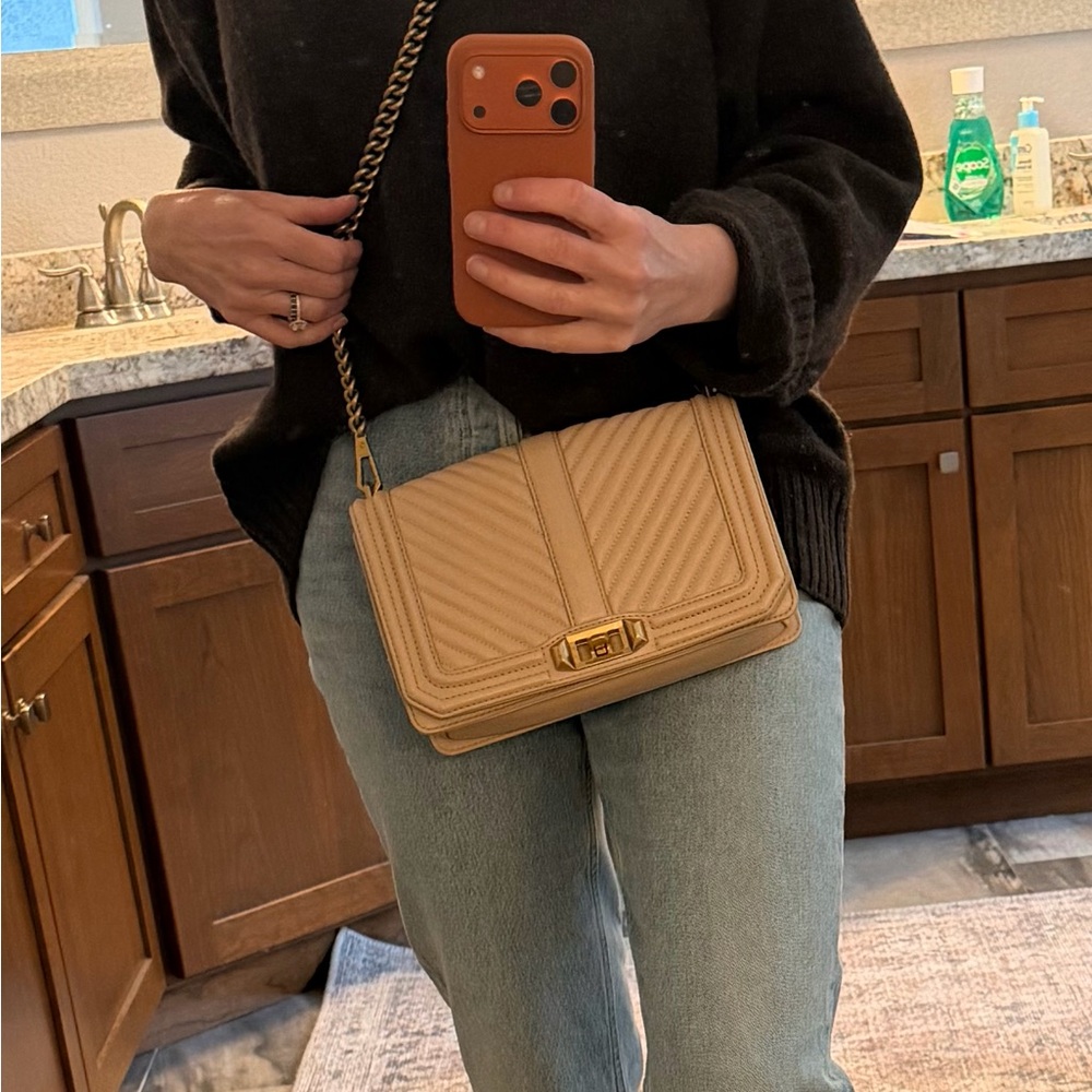 Rebecca Minkoff Chevron Quilted Small Love Crossbody - Tan